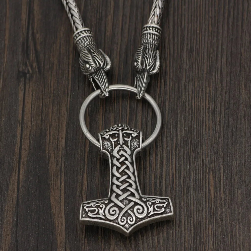 Norse Viking Pendant Cord Odin's Ravens Of Thor's Hammer amulet Axe