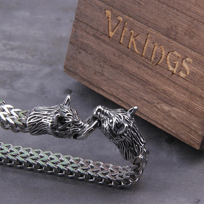 Never Fade Rock Viking Wolf Charm Bracelet Men's Stainless Steel Mesh Chain silver color Wolf Punk Bracelets Biker Jewelry