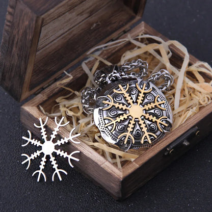 Stainless Steel Vegvisir Viking Rune Necklace