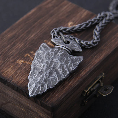 stainless steel Viking dragon spear Pendant Necklace with really cow leather chain As Men Gift with wooden box as gift