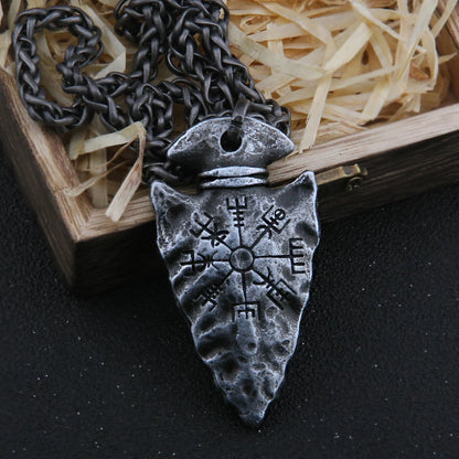 stainless steel Viking dragon spear Pendant Necklace with really cow leather chain As Men Gift with wooden box as gift