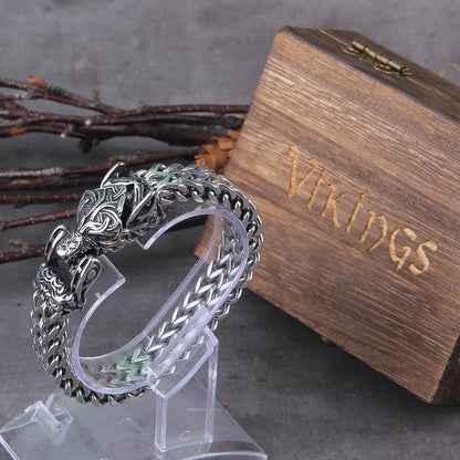 New Viking Ouroboros vintage punk bracelet for men stainless steel fashion Jewelry hippop street culture with wooden box