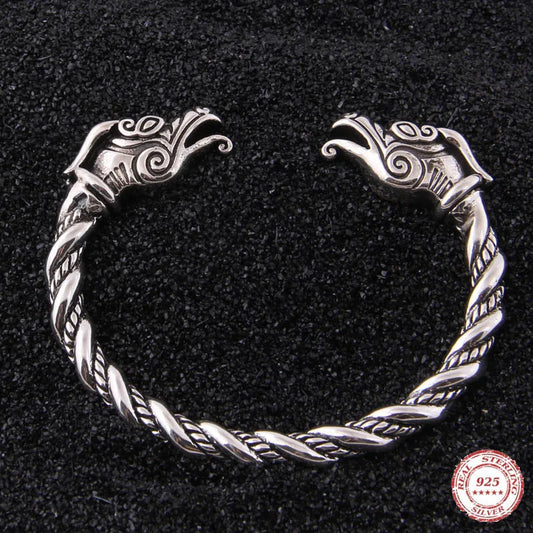 Sterling Silver Nordic Dragon Viking Bangle