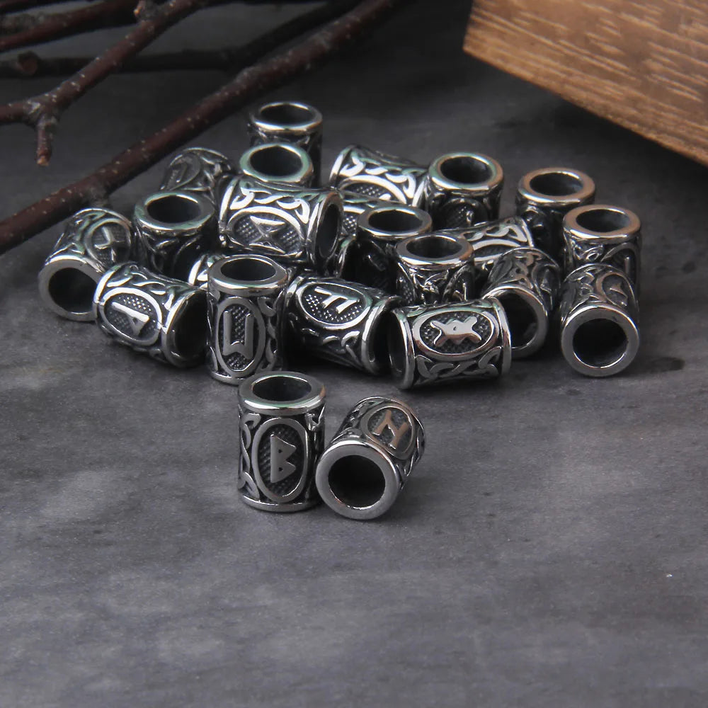 Stainless Steel 24pcs Viking Runes Beads TIWAZ TYR Sol Odal Futhark