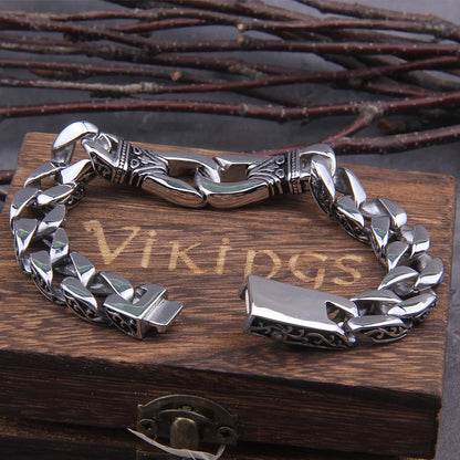 Vikings Stainless Steel Bracelet 12mm Curb Cuban Chain Silver Color Bracelets for Men Women Factory Offer with box
