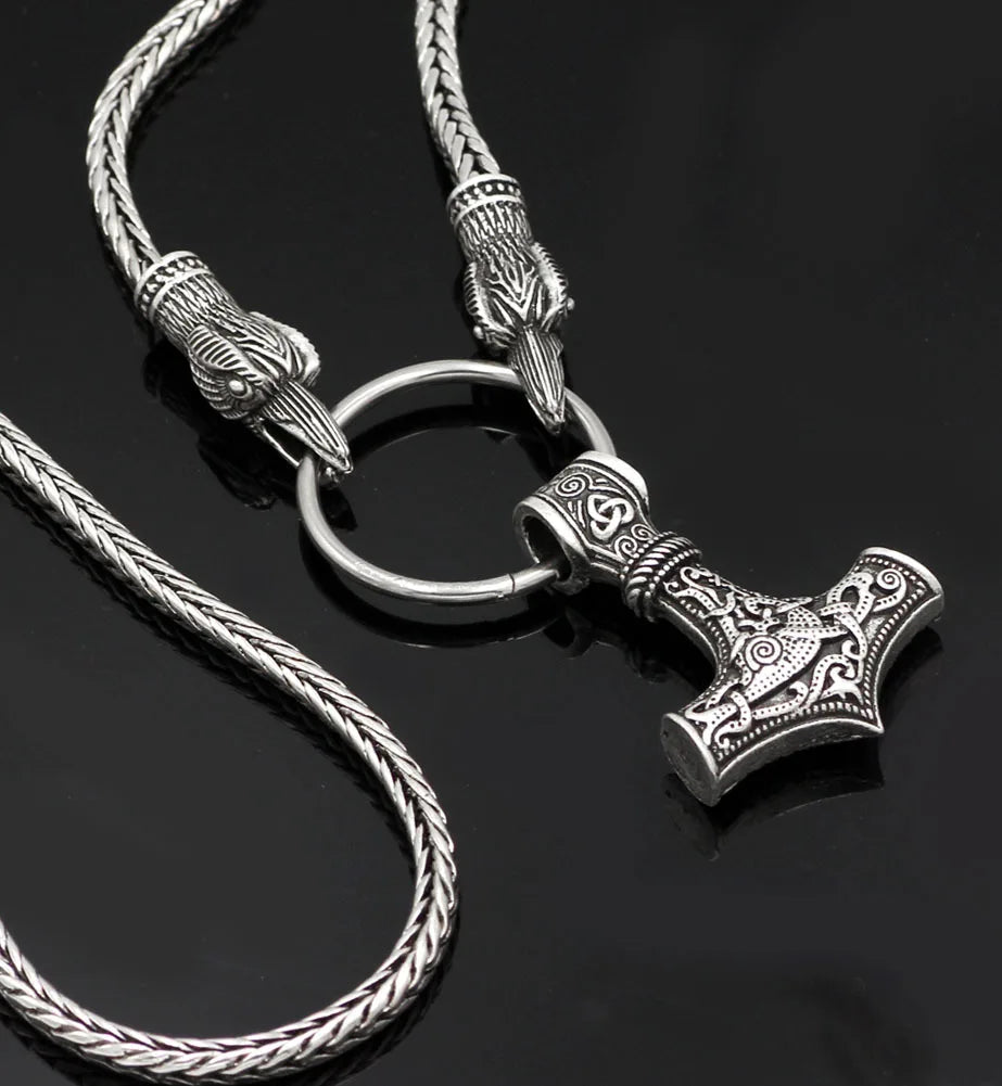 Norse Viking Pendant Cord Odin's Ravens Of Thor's Hammer amulet Axe