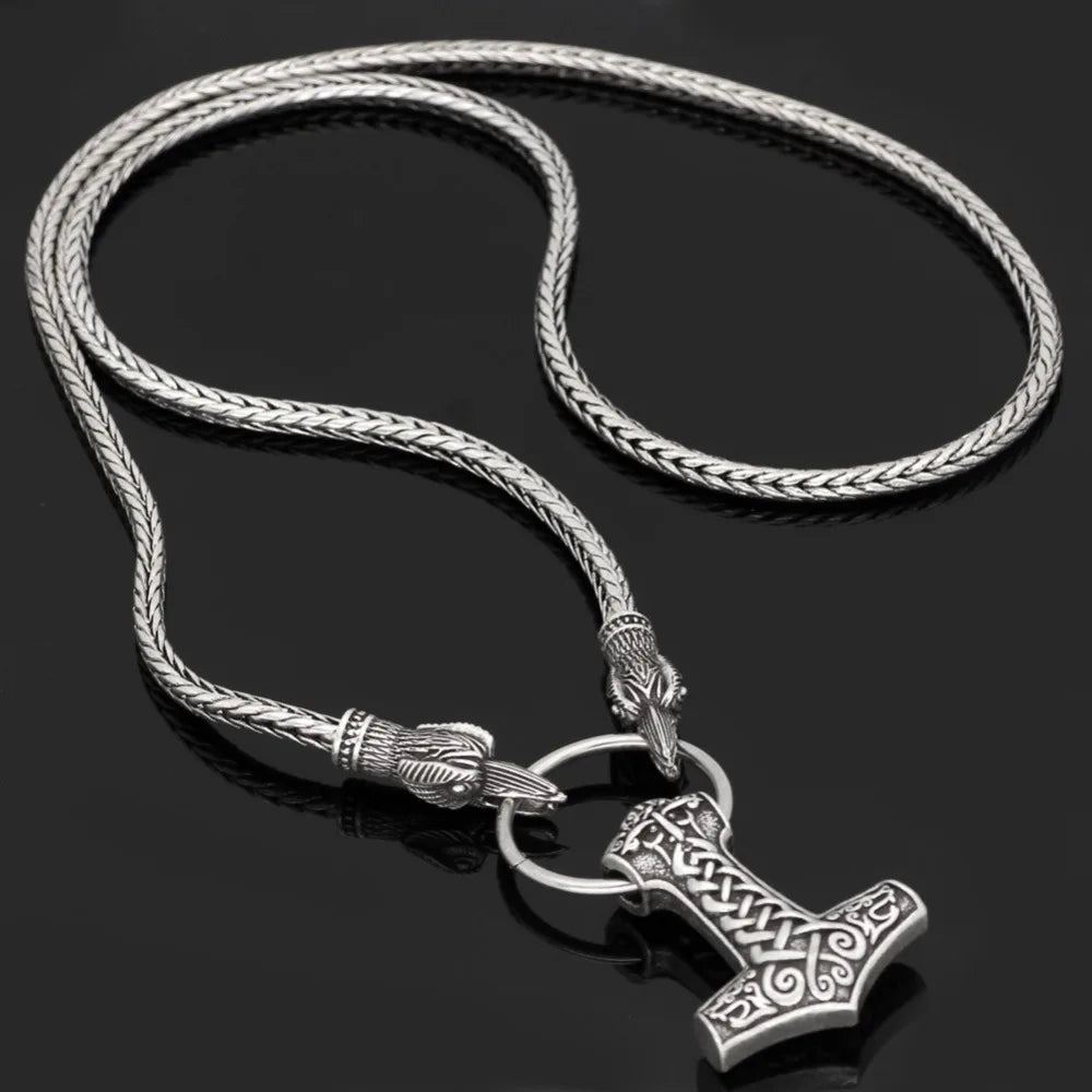 Norse Viking Pendant Cord Odin's Ravens Of Thor's Hammer amulet Axe