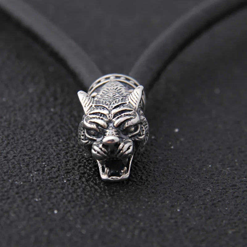S925 Sterling Silver Viking Wolf heads with thor's hammer mjolnir pendant leather men necklace as christmas gift