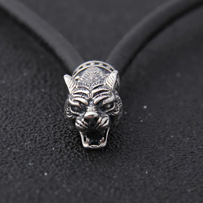 S925 Sterling Silver Viking Wolf heads with thor's hammer mjolnir pendant leather men necklace as christmas gift