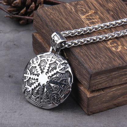Stainless Steel Vegvisir Viking Rune Necklace