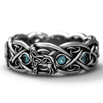 Nordic Mythology Giant Wolf Unisex Ring Sky Blue Stone Men/Women Gift Rings