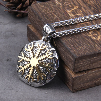 Stainless Steel Vegvisir Viking Rune Necklace