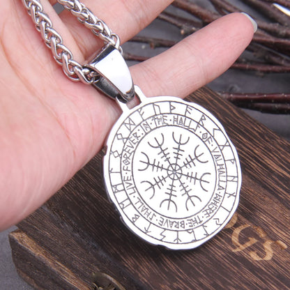 Stainless Steel Vegvisir Viking Rune Necklace