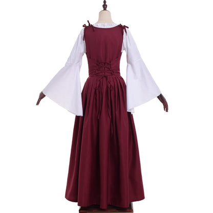 Women Viking Cosplay Costume Dress Medieval Pirate Halloween Irish Corset Gown Outfit