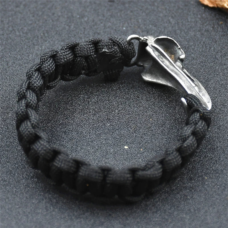 Raven Skull Rune Bead Bracelet Stainless Steel Viking