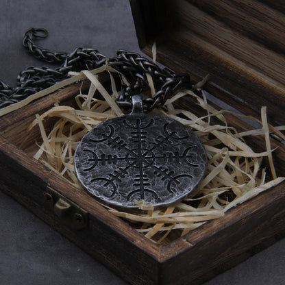 Viking Helm of Awe and Vegvisir Rune Necklace Stainless Steel