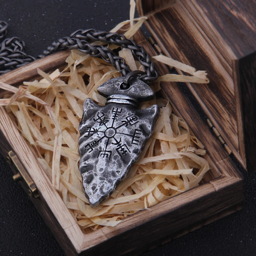 stainless steel Viking dragon spear Pendant Necklace with really cow leather chain As Men Gift with wooden box as gift