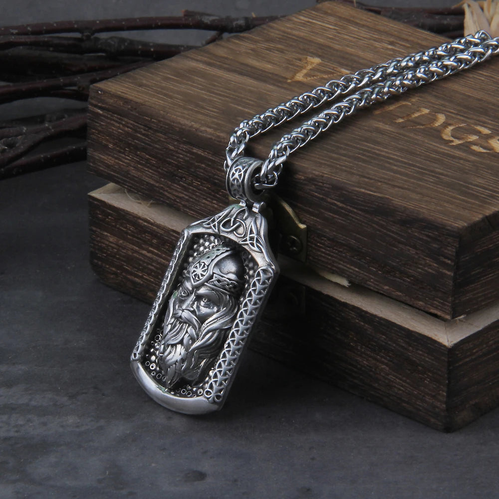 Sterling Silver Odin frame with chain and Viking wooden box