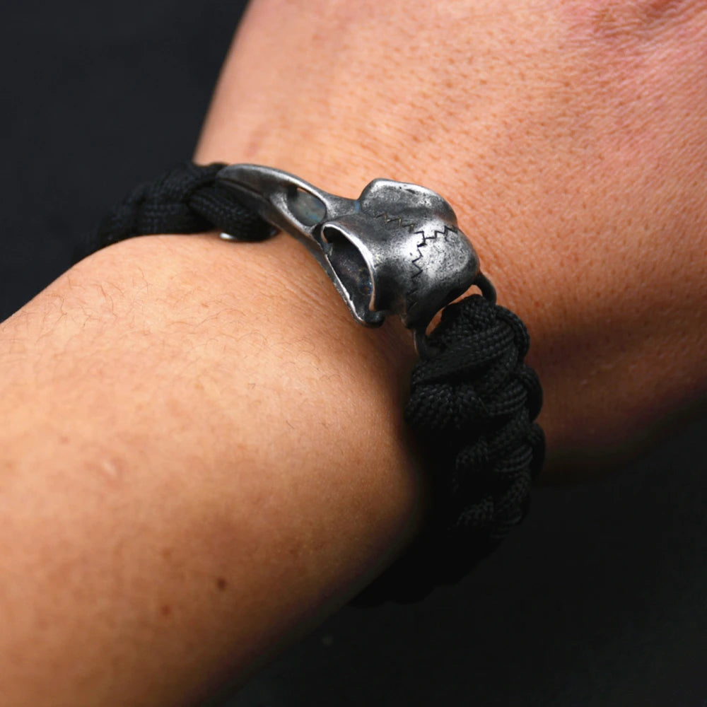 Raven Skull Rune Bead Bracelet Stainless Steel Viking