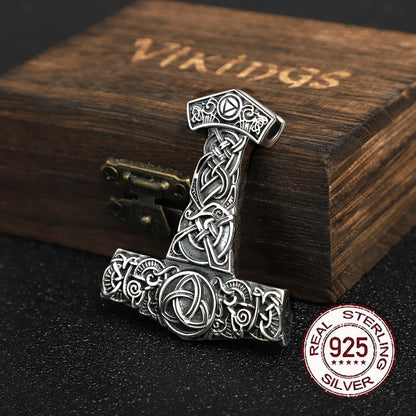 Sterling Silver Norse Viking Pendant Necklace Thor's Hammer Mjolnir odin