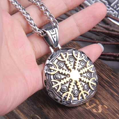 Stainless Steel Vegvisir Viking Rune Necklace