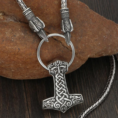 Norse Viking Pendant Cord Odin's Ravens Of Thor's Hammer amulet Axe