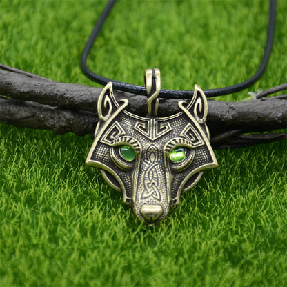 Blue Green Eyes Wolf Pendant Amulet Viking Talisman Jewelry Male Necklace