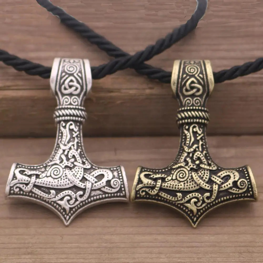 Norse Viking Amulet Scandinavian Mjolnir Pendant Hammer Of Thor Necklace Colar Choker Necklace Women Viking Rune Amulet