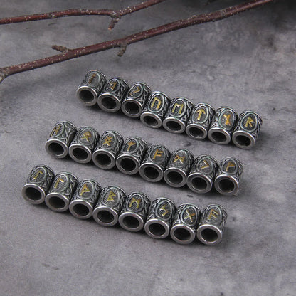 Stainless Steel 24pcs/lot Viking Runes Beads Charms TIWAZ TYR Sol rune Odal Futhark Rune beads for Hair Beard with wooden box