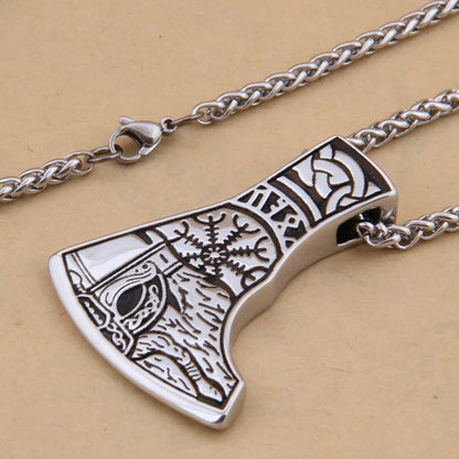 Dropshiping new arrival stainless steel Viking Mjolnir rune and Axe pendant necklace men gift