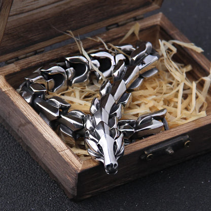 Viking Ouroboros vintage punk bracelet for men sterling silver super Jewelry hippop street culture with wooden box