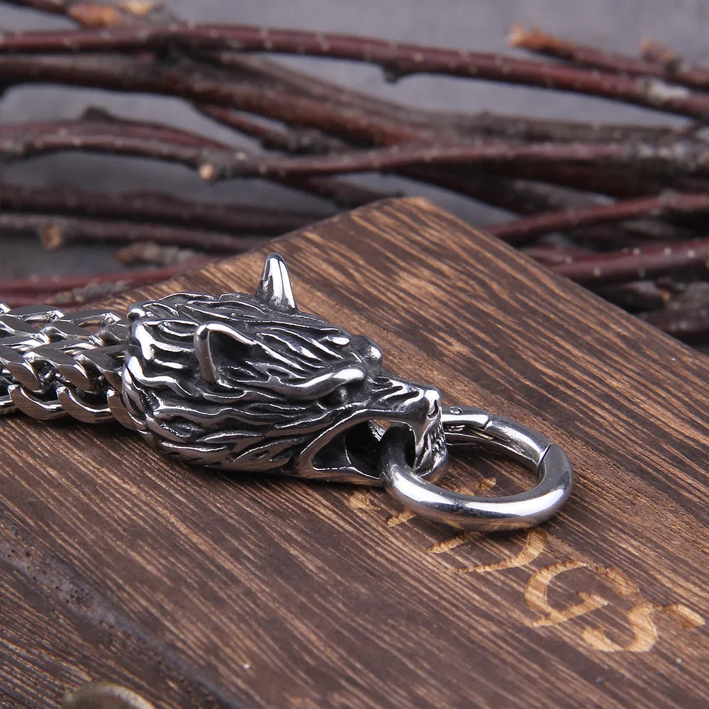 Never Fade Rock Viking Wolf Charm Bracelet Men's Stainless Steel Mesh Chain silver color Wolf Punk Bracelets Biker Jewelry