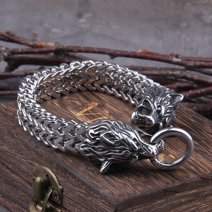 Never Fade Rock Viking Wolf Charm Bracelet Men's Stainless Steel Mesh Chain silver color Wolf Punk Bracelets Biker Jewelry