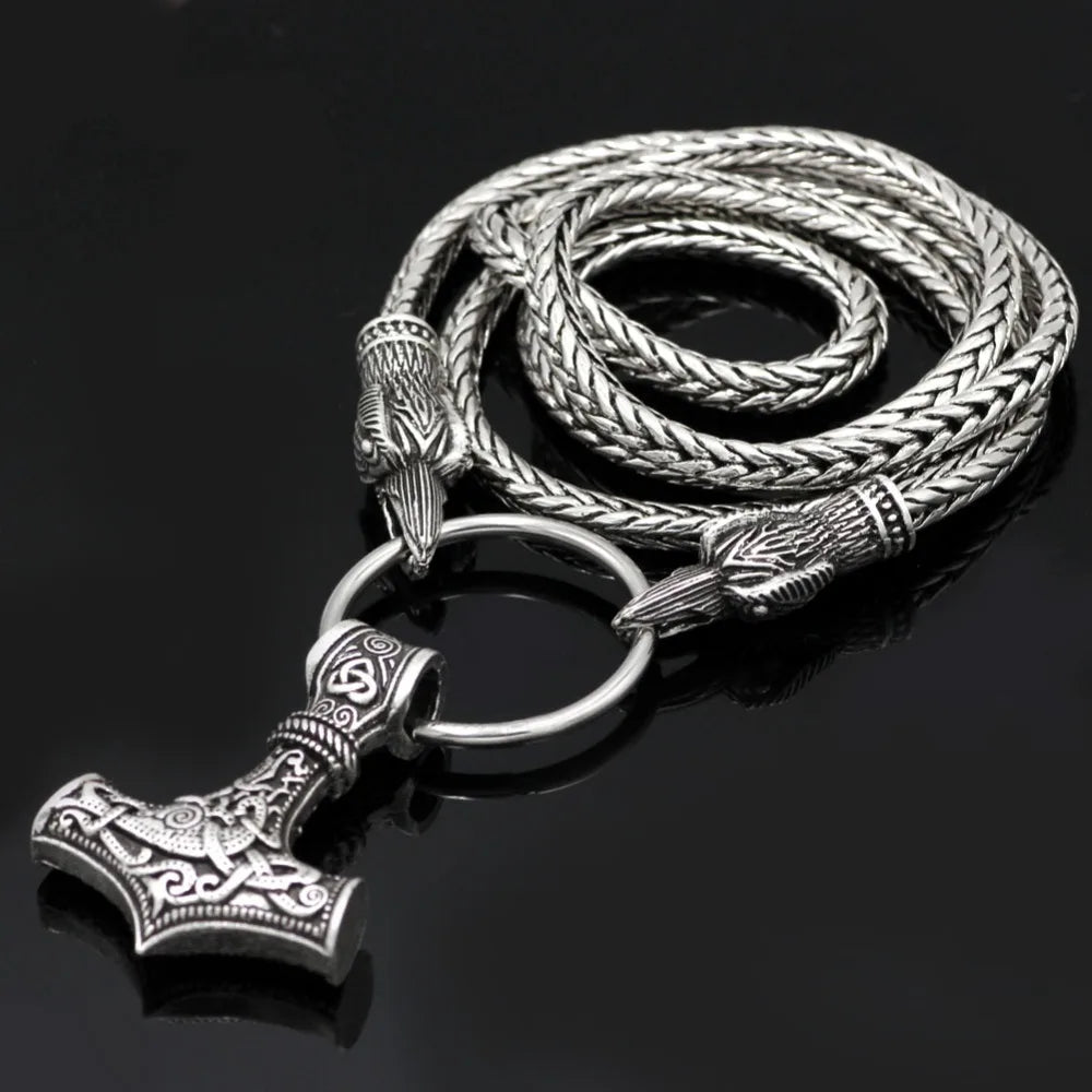 Norse Viking Pendant Cord Odin's Ravens Of Thor's Hammer amulet Axe