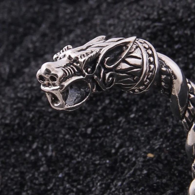 Sterling Silver Viking Wolf Bangle