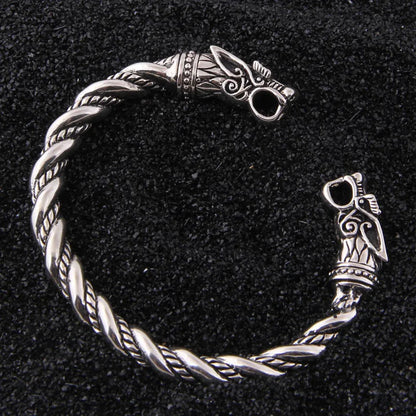 Sterling Silver Viking Wolf Bangle