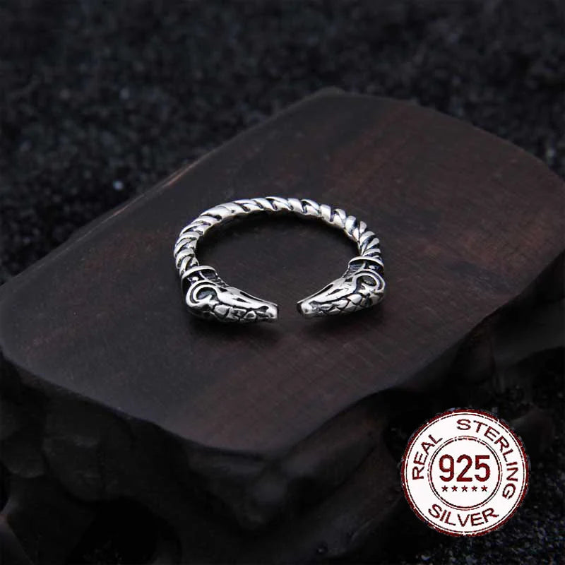 Sterling Silver Viking Adjustable Goat Twist Ring