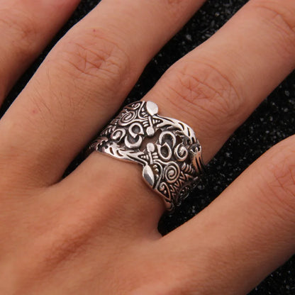925 sterling silver Viking Double Wolf adjustable ring as gift