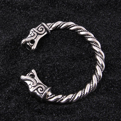 Sterling Silver Viking Dragon Bangle Large