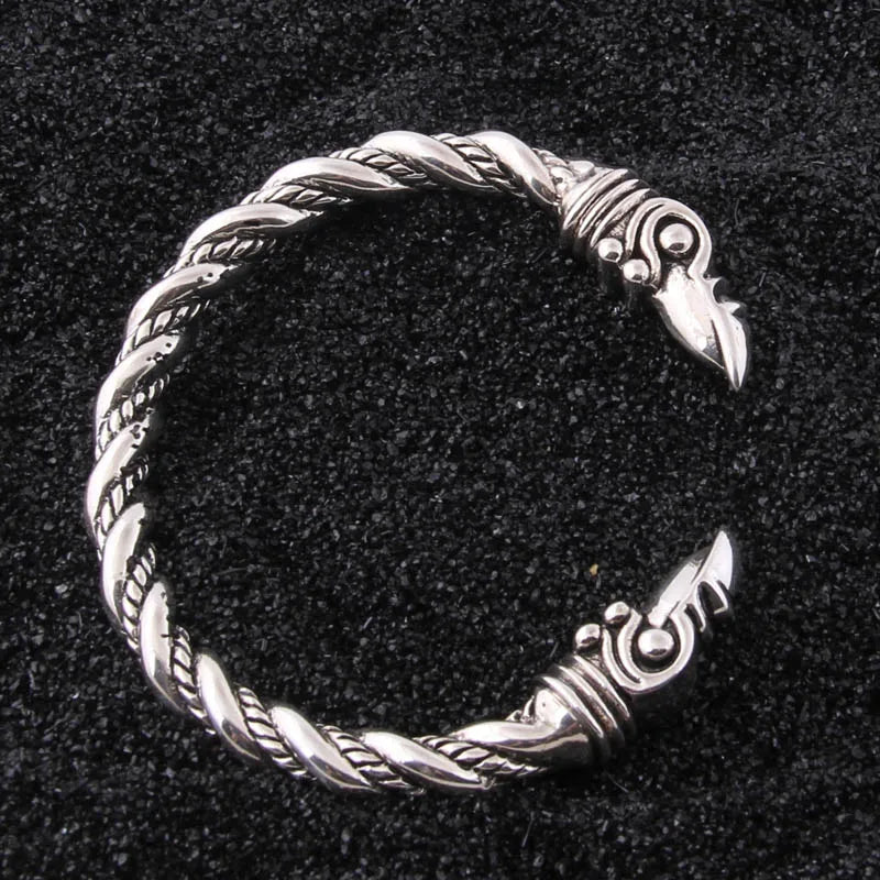 Sterling Silver Norse Viking Rune Raven Bangle