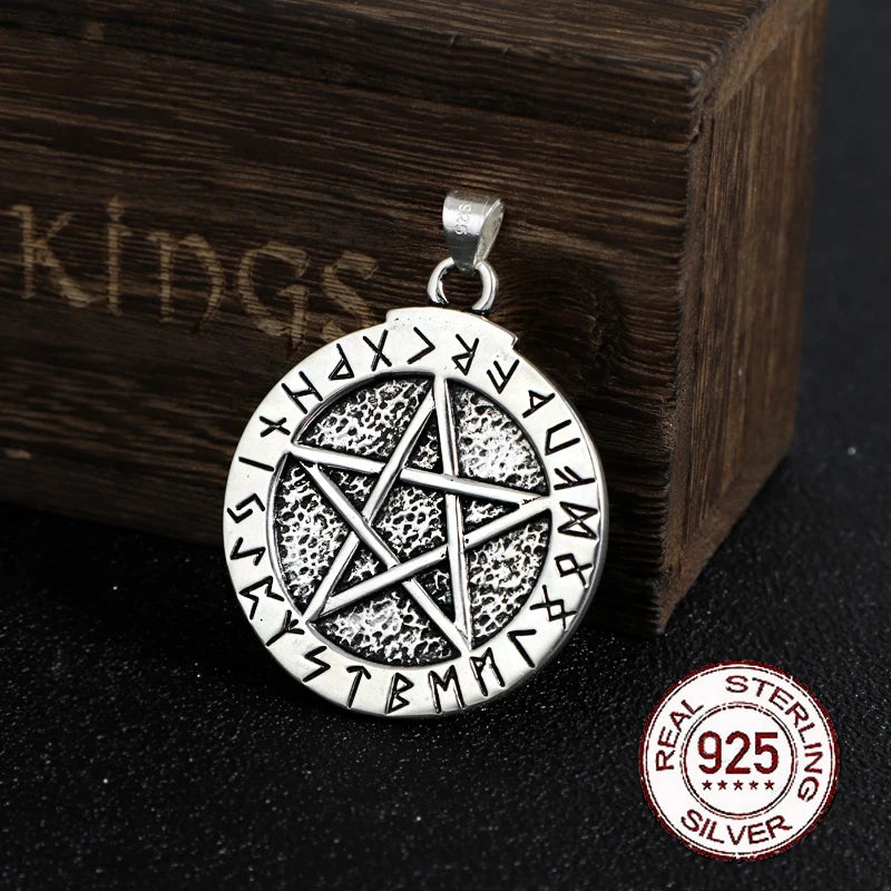 sterling silver Norse Rune Magic pentagram necklace