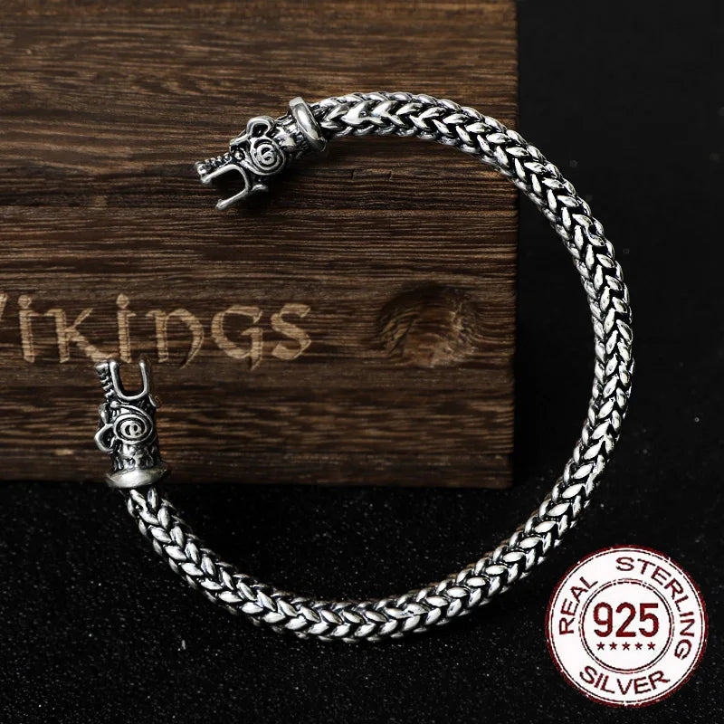 Sterling Silver Viking Dragon Bangle Twisted body