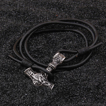Dropshipping Stainless steel Viking thor hammer pendant hand made really leather Bracelet for men gift