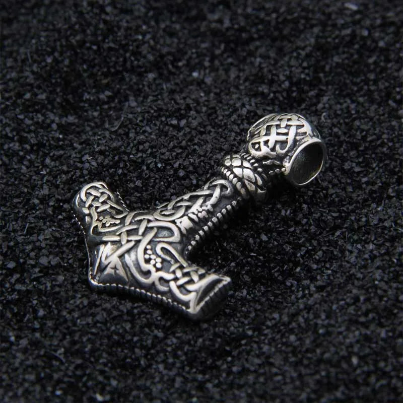 925 Sterling Silver Viking wolf thor's hammer pendant necklace with real leather and keel chain as gift