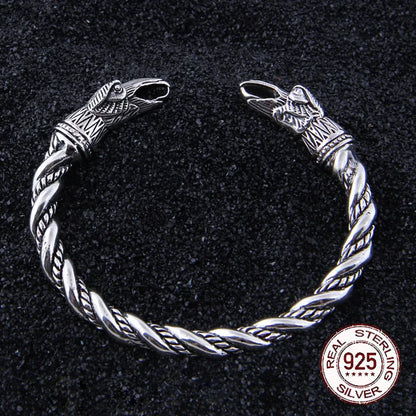 Sterling Silver Viking Odin Raven Bangle