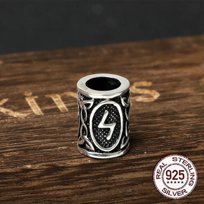 S925 Sterling Silver Viking beard Beads Hair Beads with keel chain and cow leather chain and vintage wood box as gift