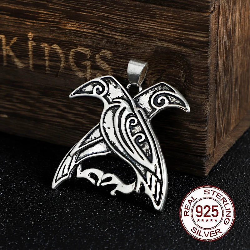 S925 sterling silver Norse Double Raven necklace