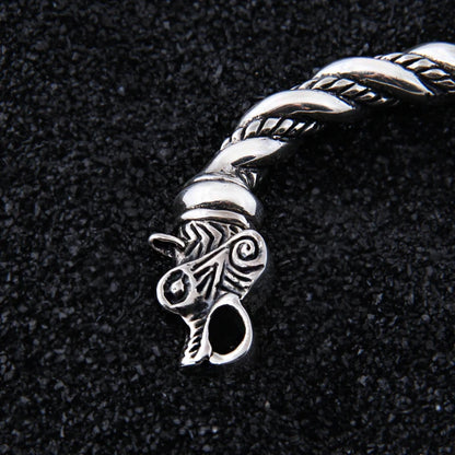 S925 Sterling Silver Viking Wolf Twisted body Bangle with wood box as gift for men or women