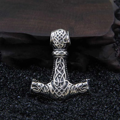 925 Sterling Silver Viking wolf thor's hammer pendant necklace with real leather and keel chain as gift