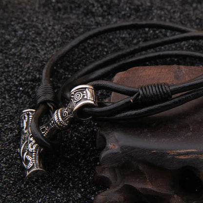 Dropshipping Stainless steel Viking thor hammer pendant hand made really leather Bracelet for men gift